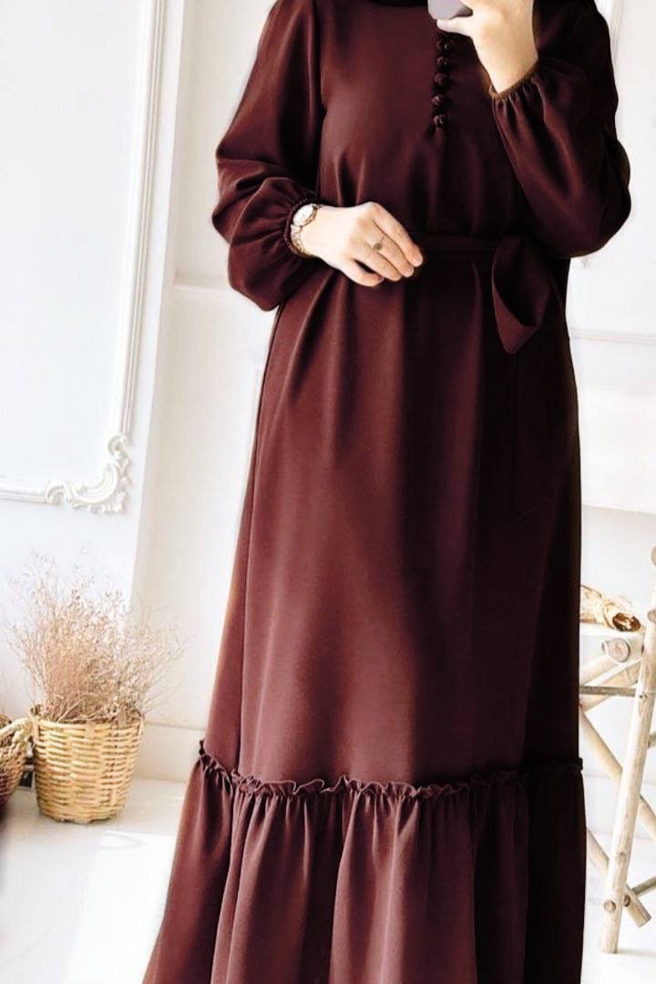 ALINA FRONT OPEN FRILL ABAYA | BROWN