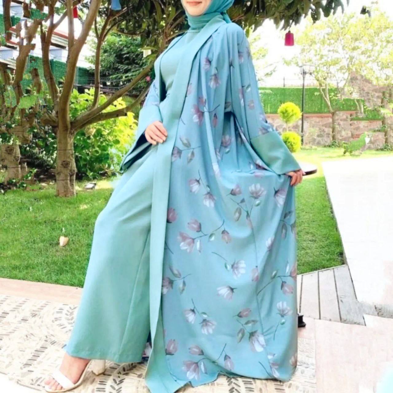 MARHABA DOUBLE SHRUG ABAYA | SKY BLUE