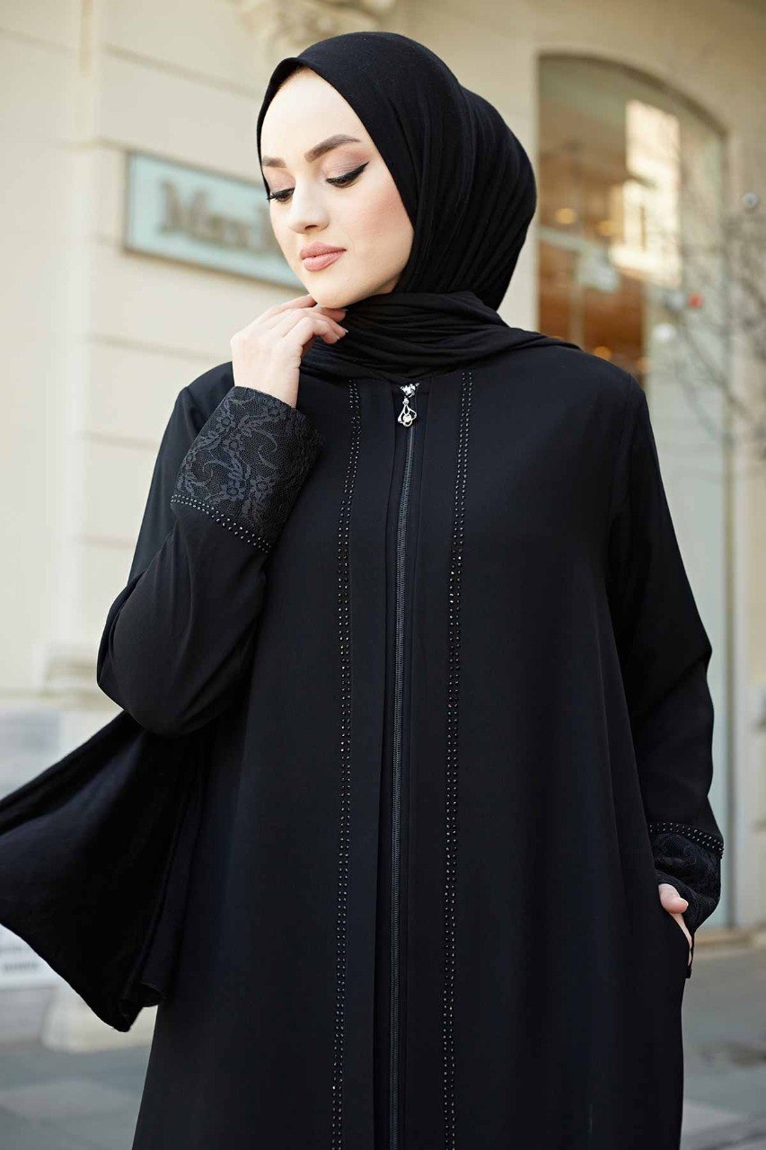 ZAHIYA FRONT OPEN ABAYA | BLACK