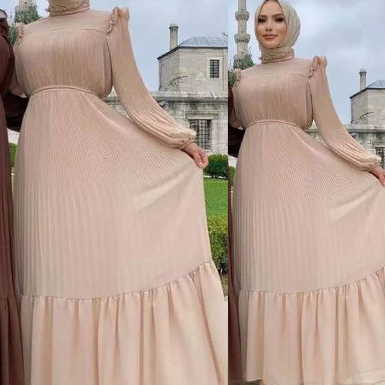 RIDA PLATED FRILL ABAYA | NUDE