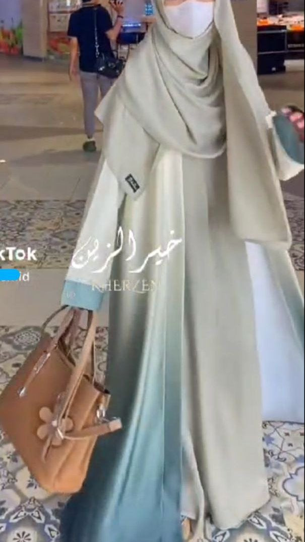 Haseena Imported Tai Dye Double Shrug Abaya PISTA GREEN ( NEW LAUNCH)