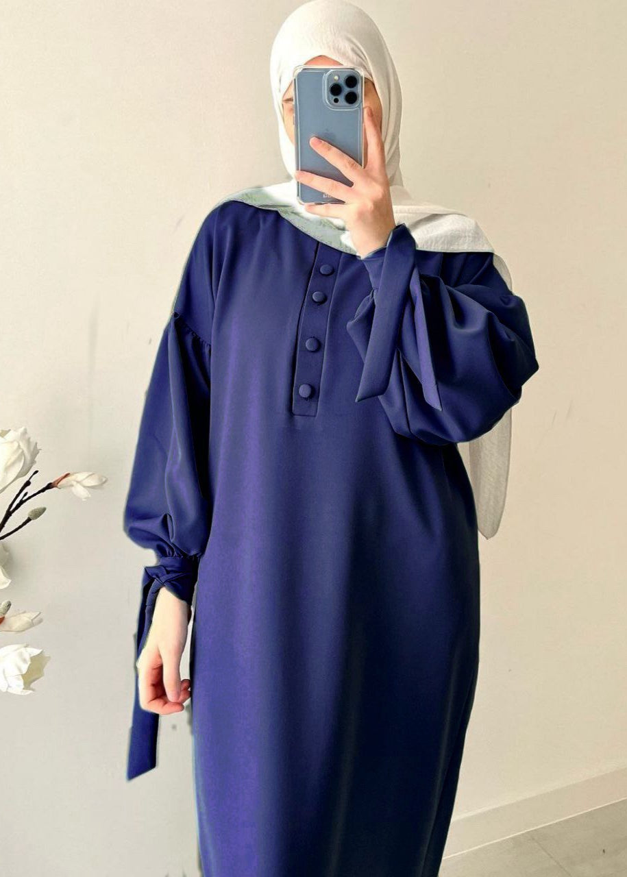 TAHURA BALLON SLEEVE ABAYA | NAVY BLUE