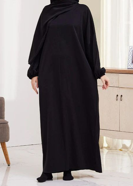 HEEBA LASTIC SLEEVE ABAYA | BLACK