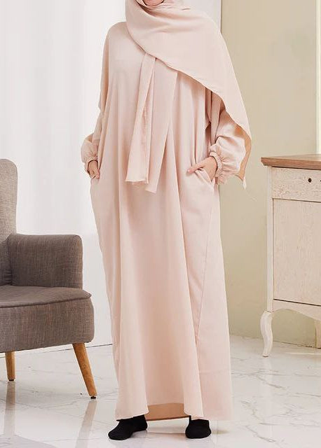 HEEBA LASTIC SLEEVE ABAYA | LITE NUDE