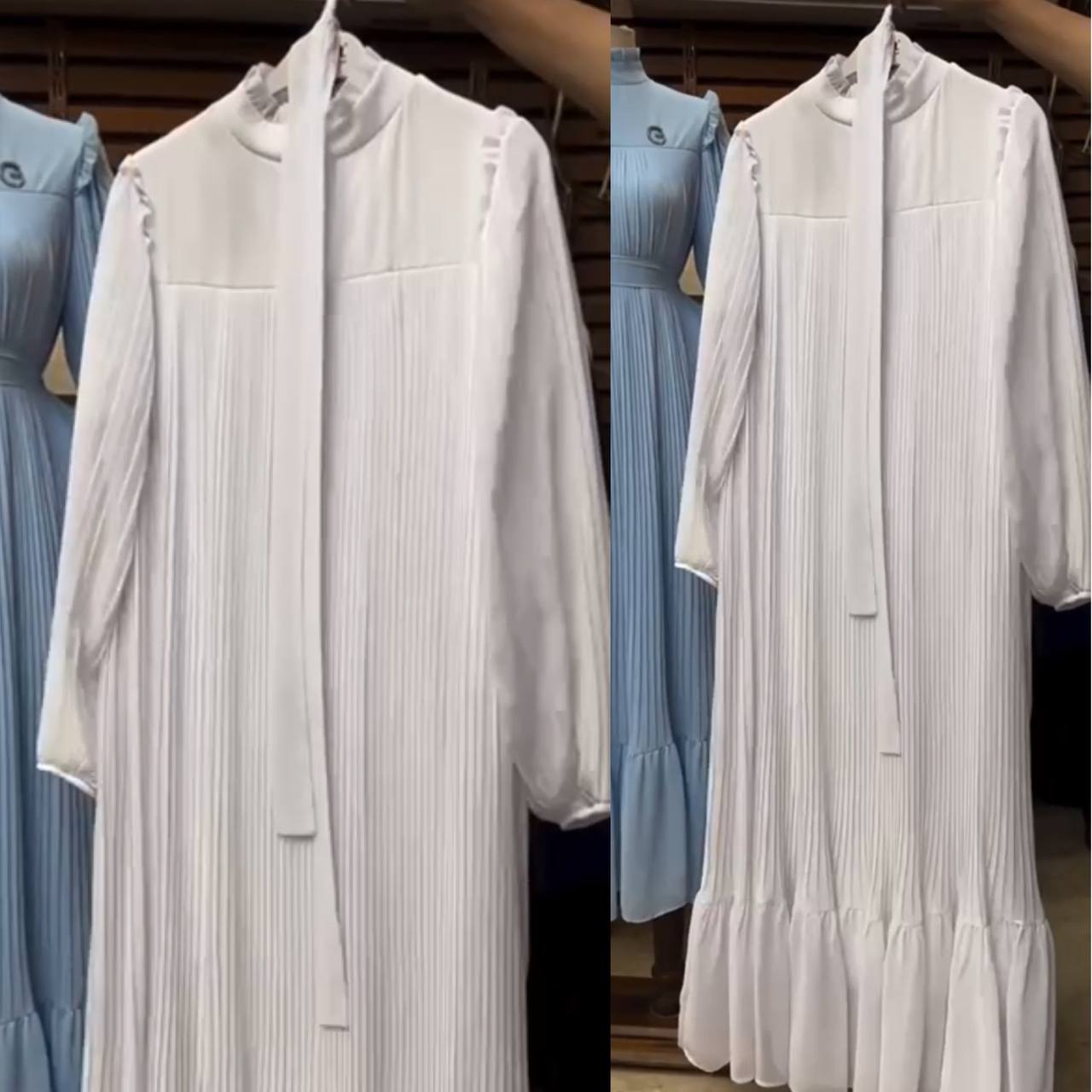 RIDA PLATED FRILL ABAYA | WHITE