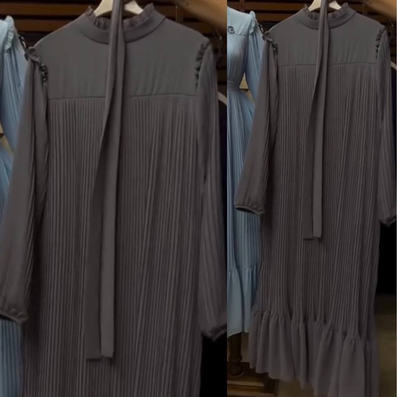 RIDA PLATED FRILL ABAYA | DARK GREY