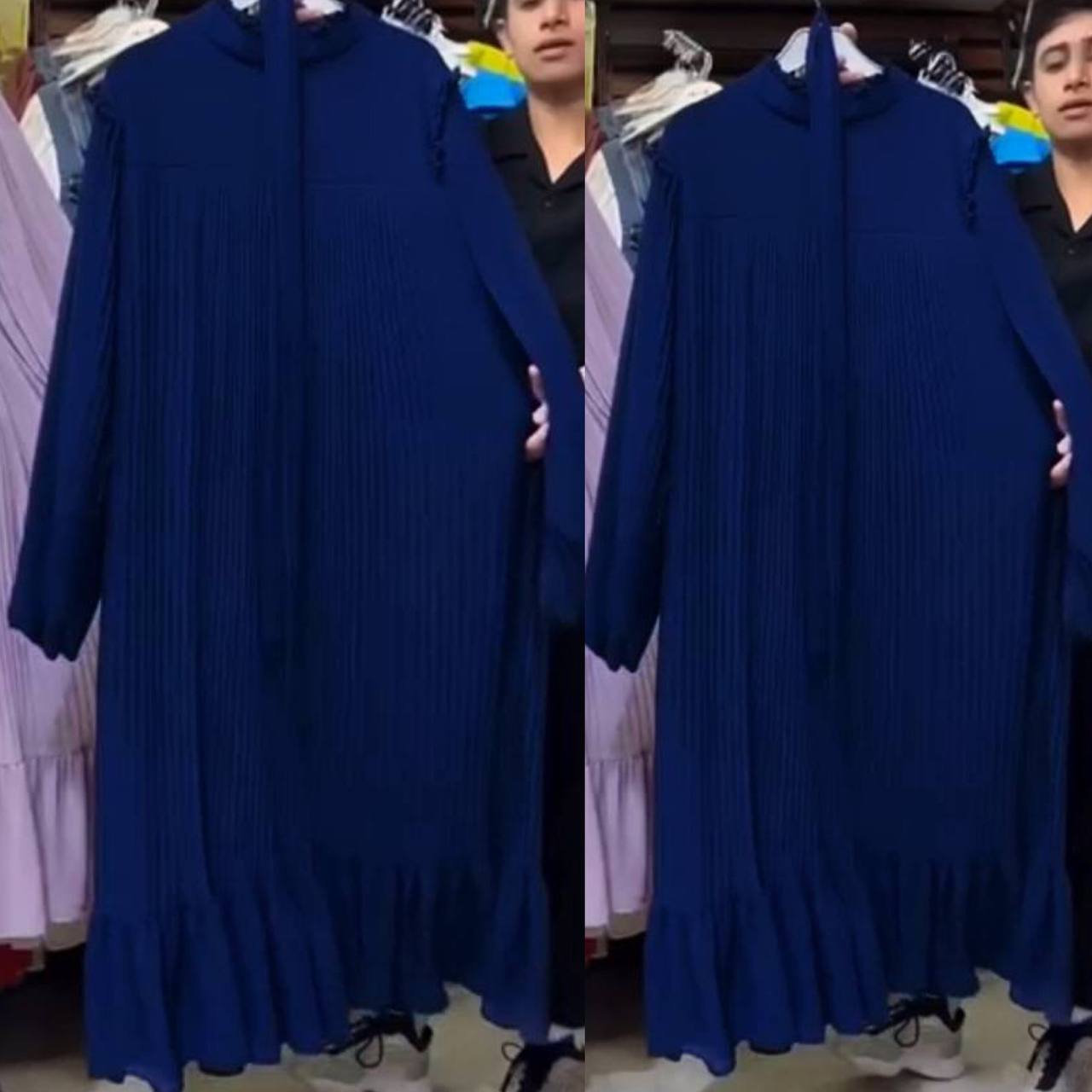 RIDA PLATED FRILL ABAYA | ROYAL BLUE