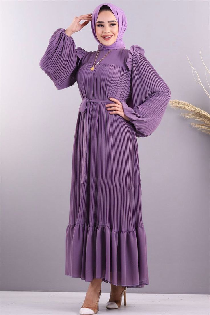 RIDA PLATED FRILL ABAYA | LAVENDER