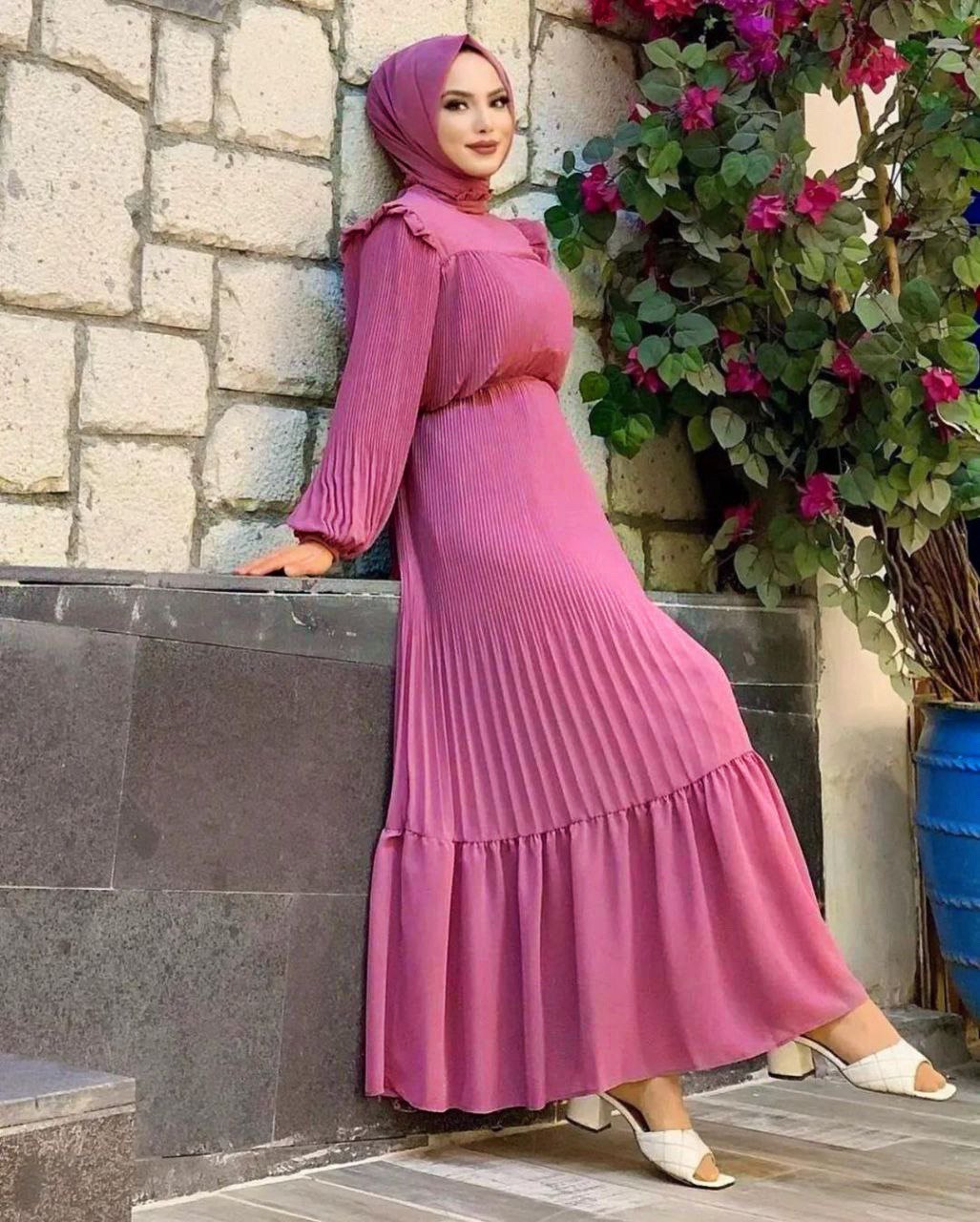 RIDA PLATED FRILL ABAYA | MAUVE PINK