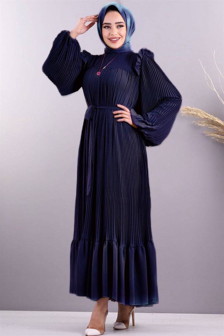 RIDA PLATED FRILL ABAYA | ROYAL BLUE