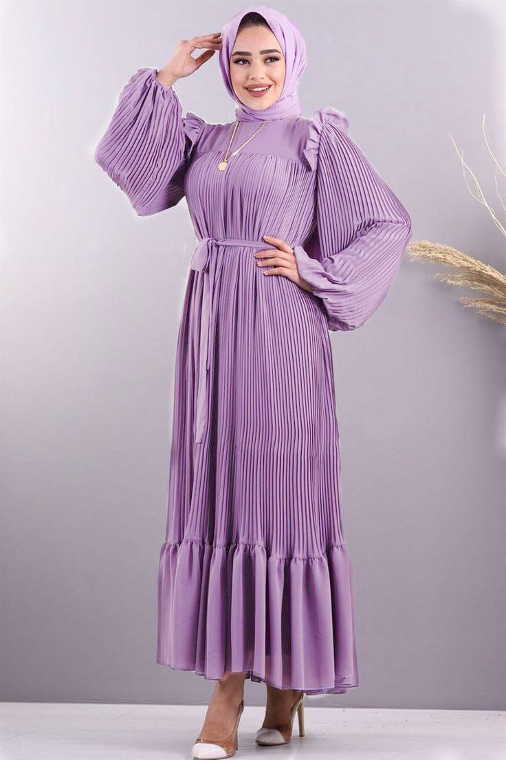 RIDA PLATED FRILL ABAYA | LITE LAVENDER