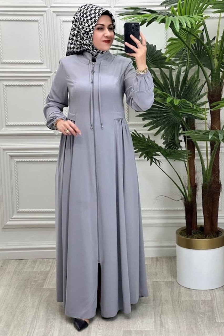 AYRAH ZIPPER ABAYA | LITE GRAY