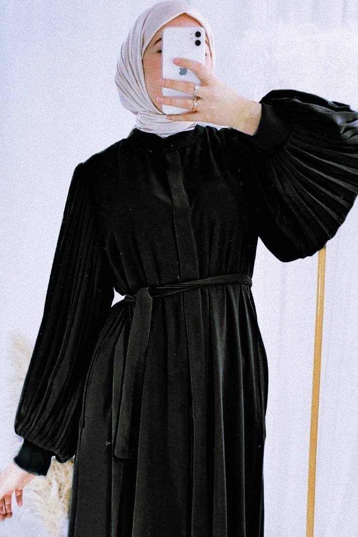 BINISH FRONT OPEN ABAYA | BLACK