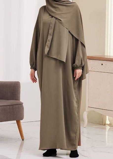 HEEBA LASTIC SLEEVE ABAYA | DULL BROWN