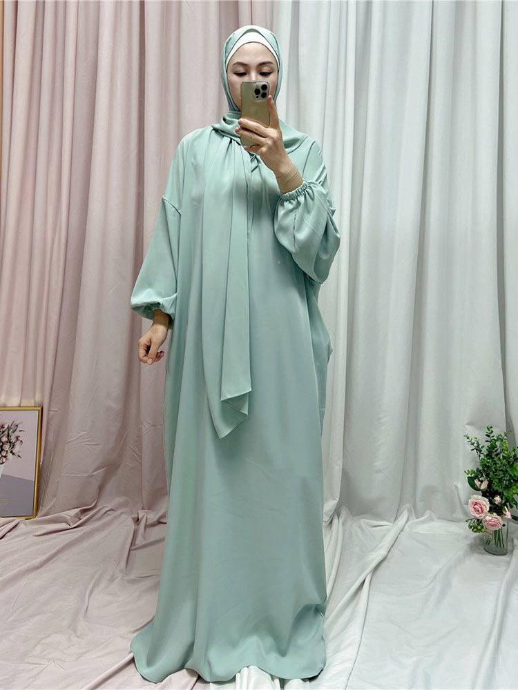 HEEBA LASTIC SLEEVE ABAYA | SEA GREEN