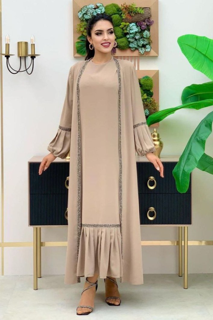 ALIYA DOUBLE SHRUG ABAYA | NUDE