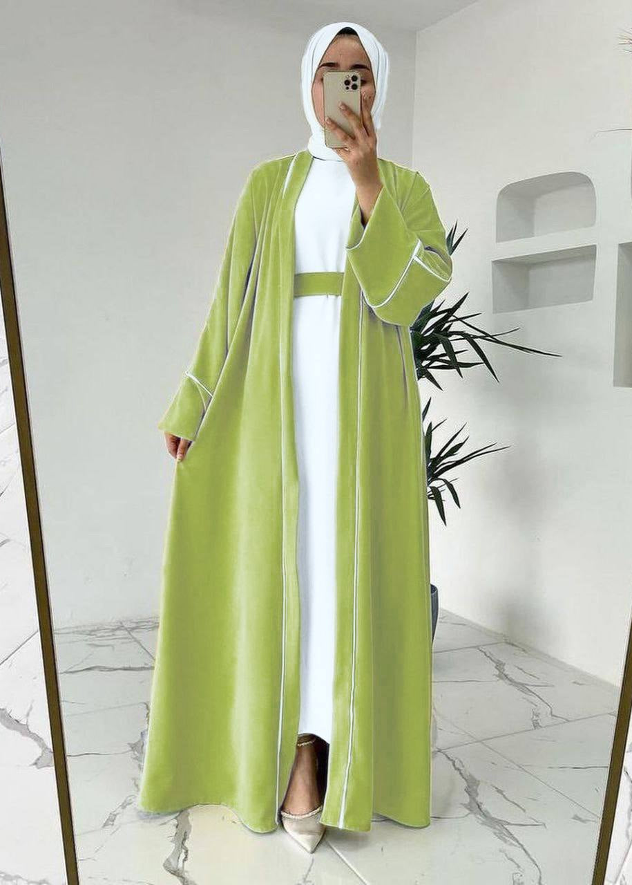 RUHI DOUBLE SHRUG ABAYA | NEON TO WHITE