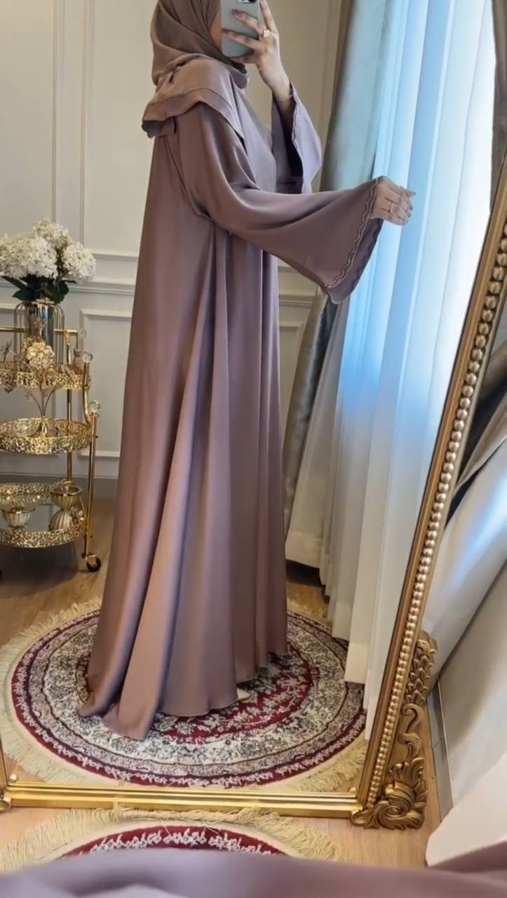 ZAHRA STONE LACE ABAYA | GHESTNUT LITE