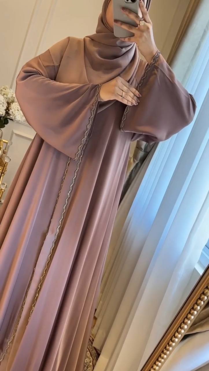 ZAHRA STONE LACE ABAYA | GHESTNUT LITE