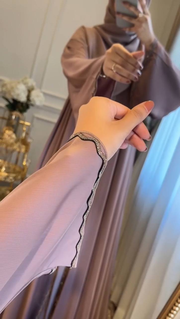 ZAHRA STONE LACE ABAYA | GHESTNUT LITE