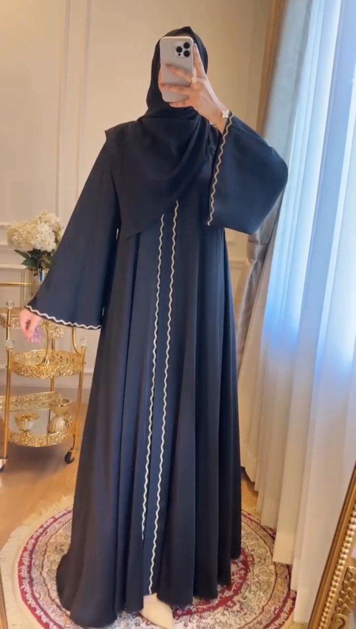 ZAHRA STONE LACE ABAYA | BLACK