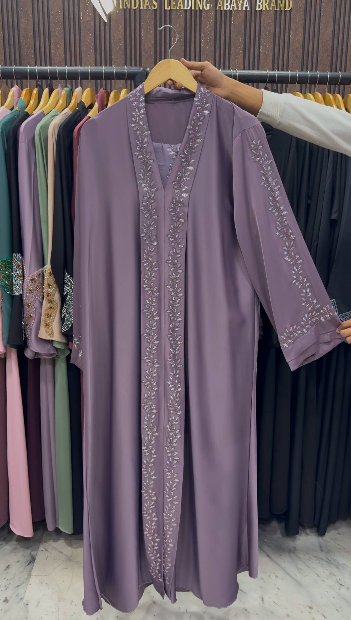 HEENA STONEWORK ABAYA | LAVENDER