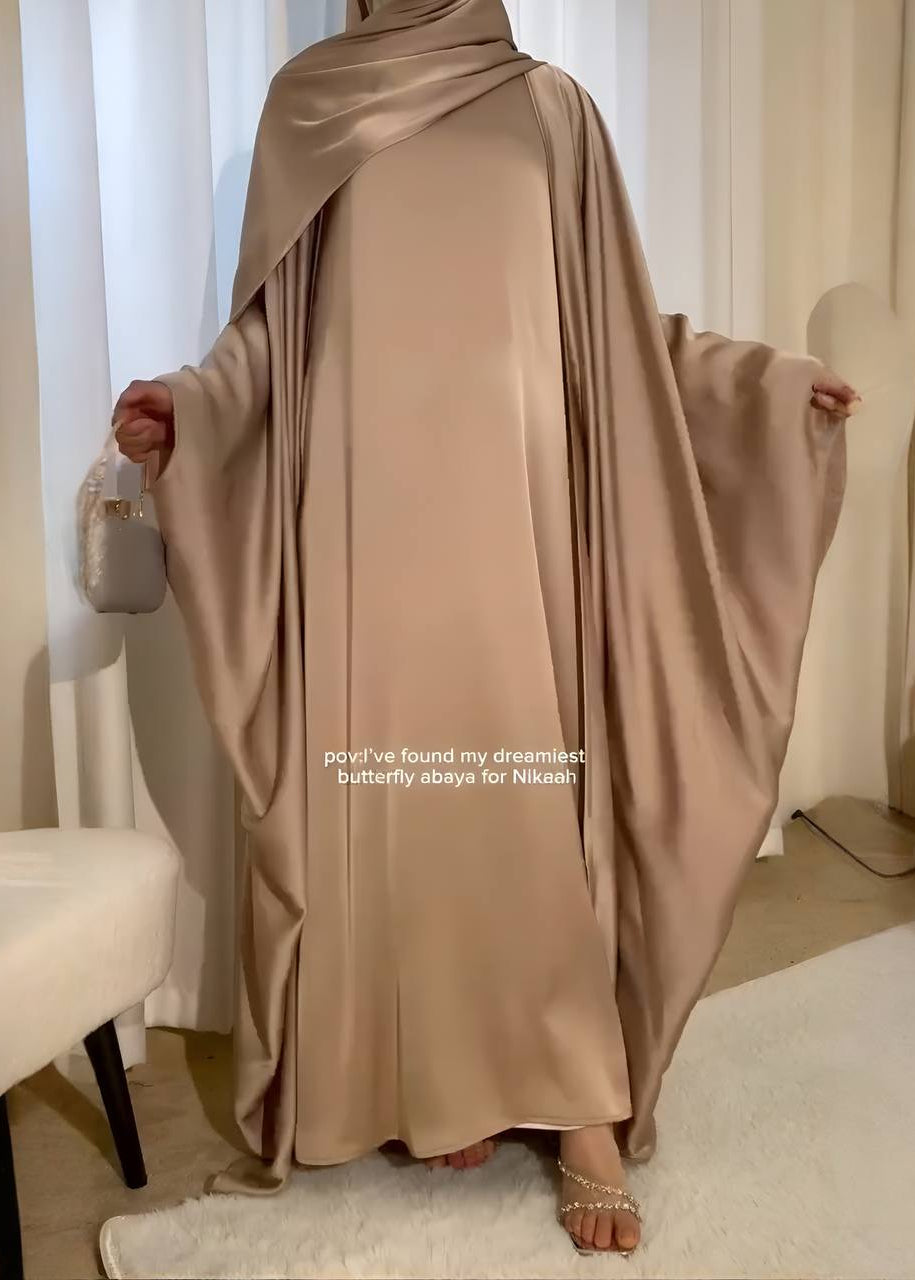 SAJAL DOUBLE SHRUG ABAYA | NUDE