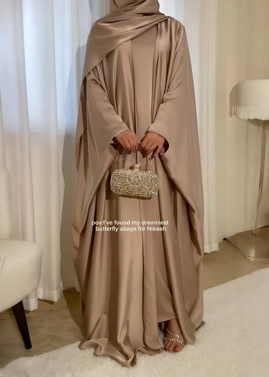SAJAL DOUBLE SHRUG ABAYA | NUDE
