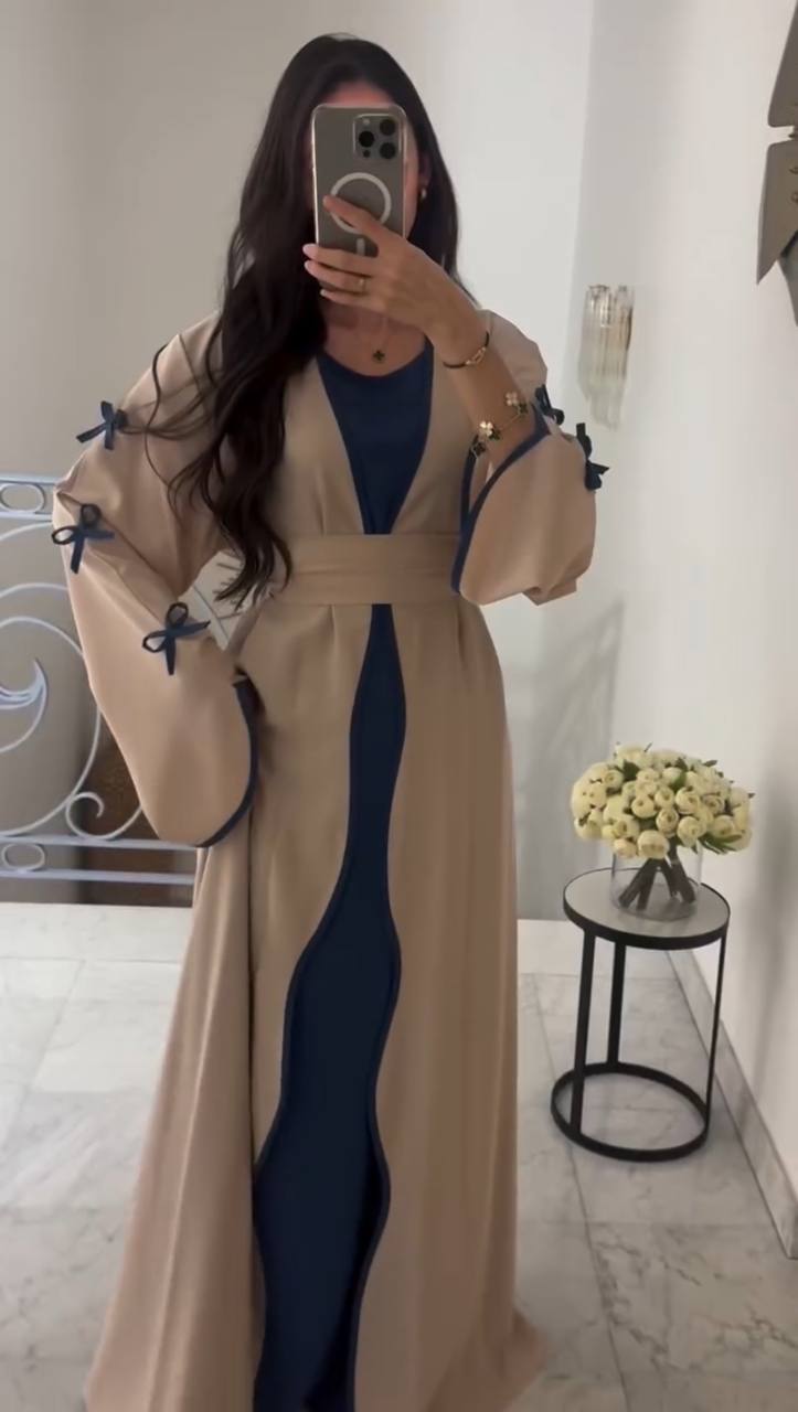 ZOE DOUBLE SHRUG BOW ABAYA | BLUE