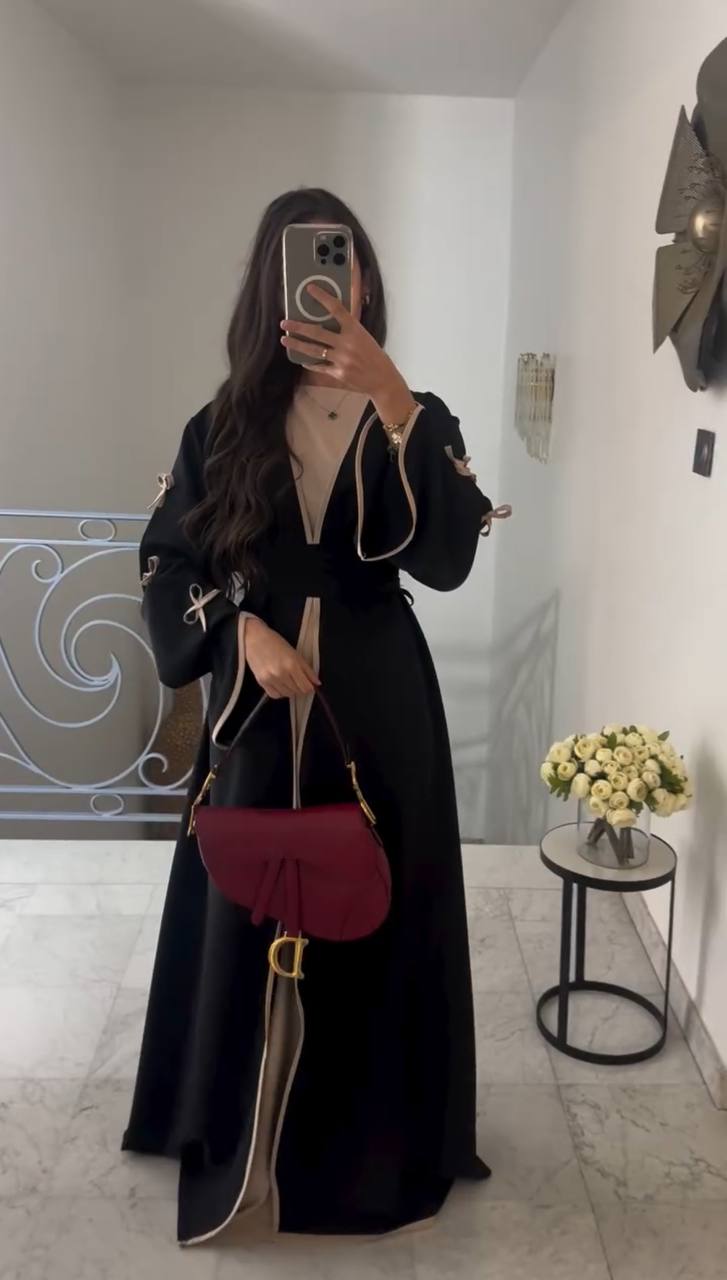 ZOE DOUBLE SHRUG BOW ABAYA | BLACK