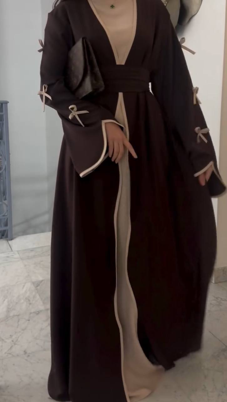 ZOE DOUBLE SHRUG BOW ABAYA | COFFEE