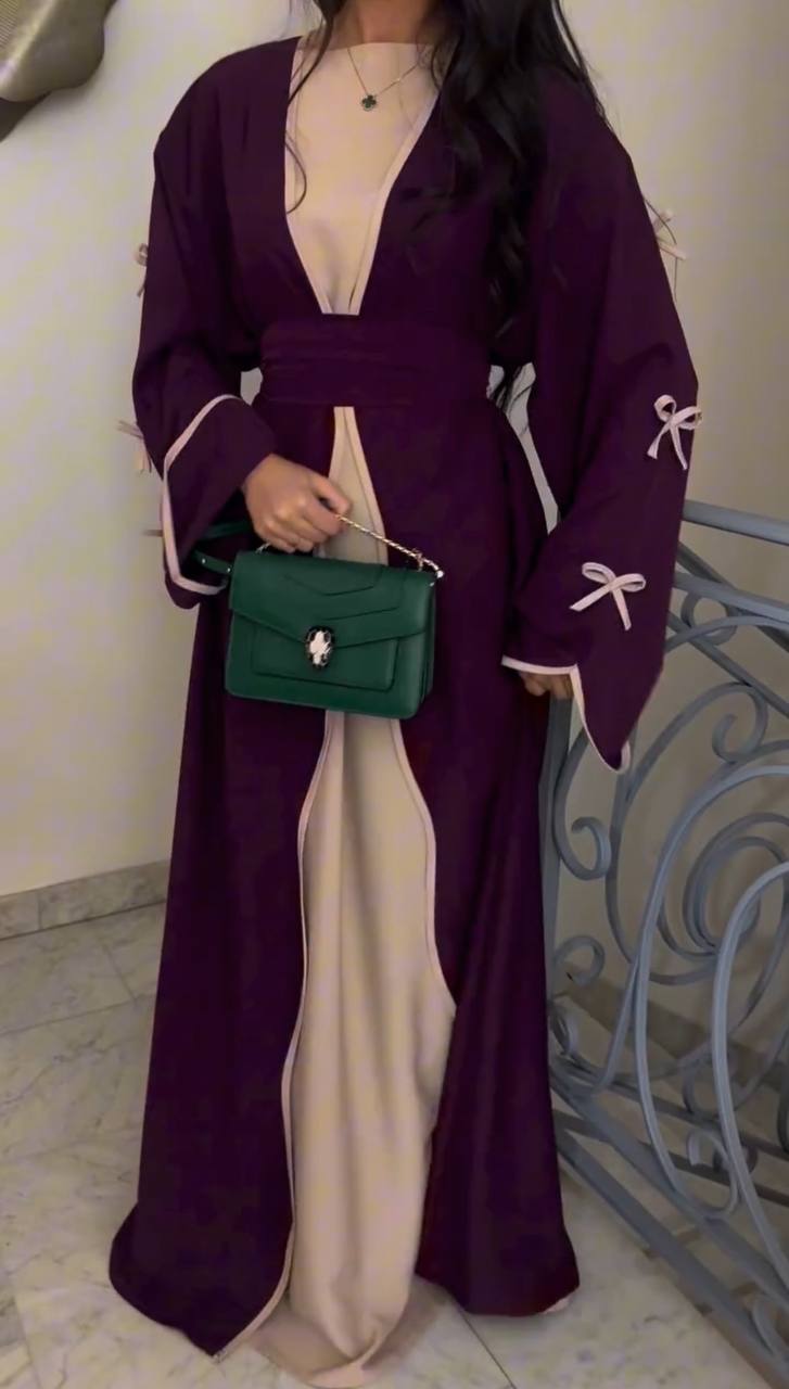 ZOE DOUBLE SHRUG BOW ABAYA | WINE