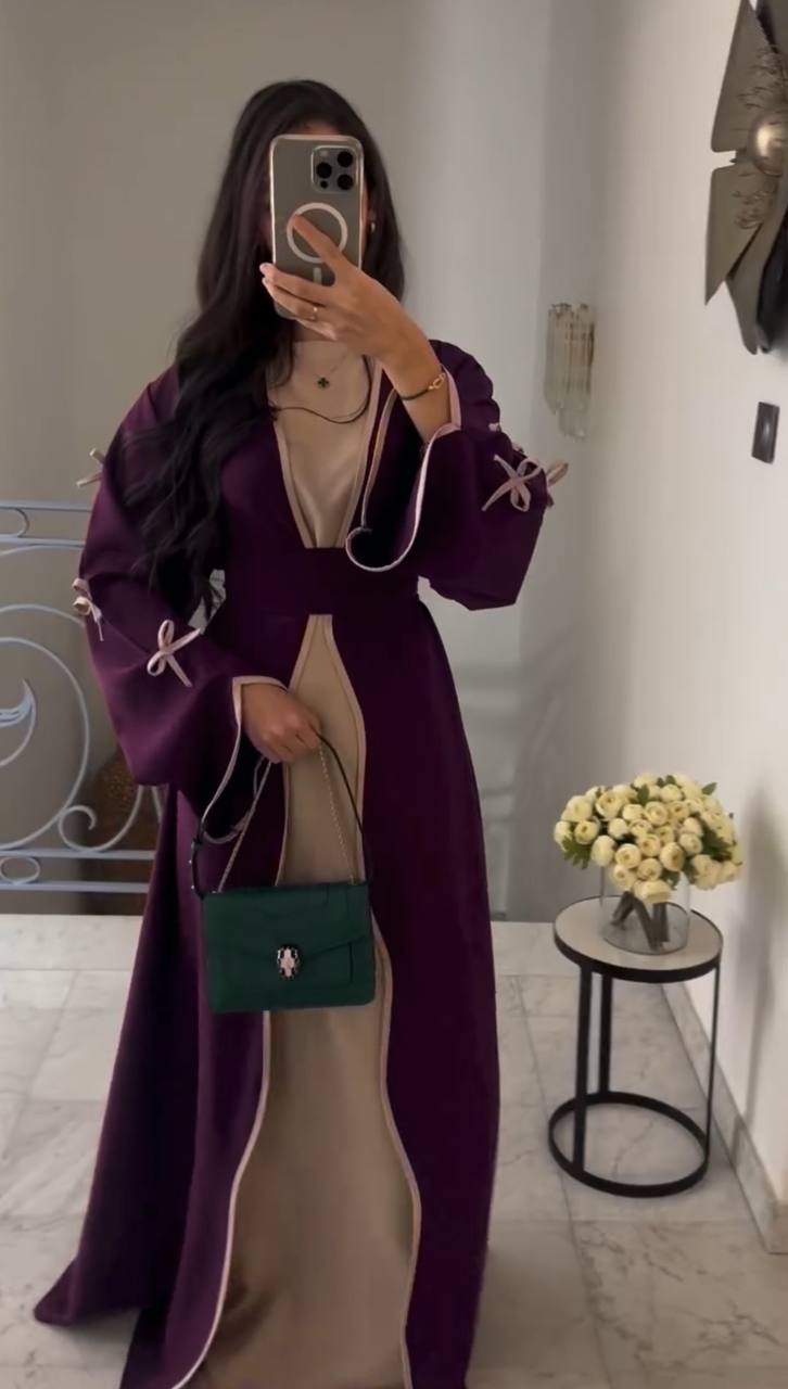 ZOE DOUBLE SHRUG BOW ABAYA | WINE