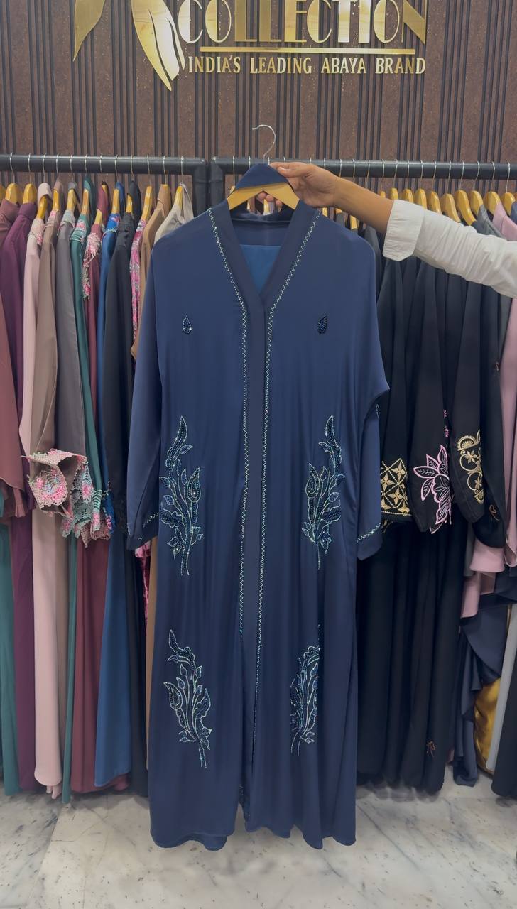 IFRAH FRONT OPEN ABAYA | NAVY BLUE