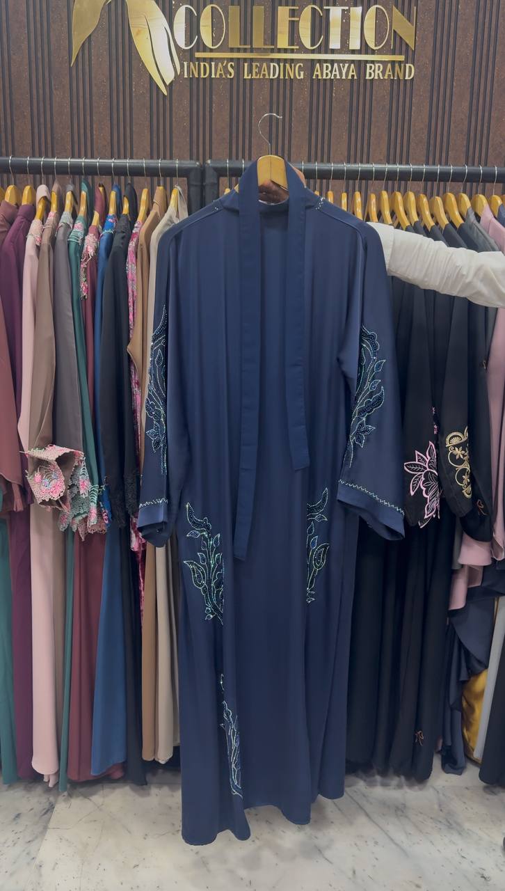 IFRAH FRONT OPEN ABAYA | NAVY BLUE