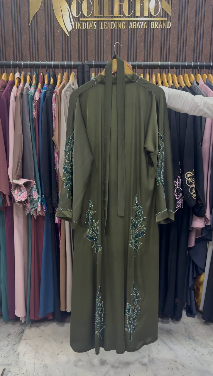 IFRAH FRONT OPEN ABAYA | OLIVE