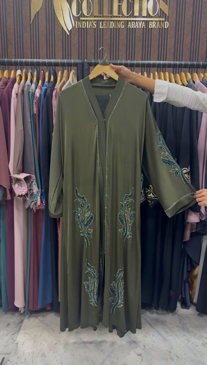 IFRAH FRONT OPEN ABAYA | OLIVE