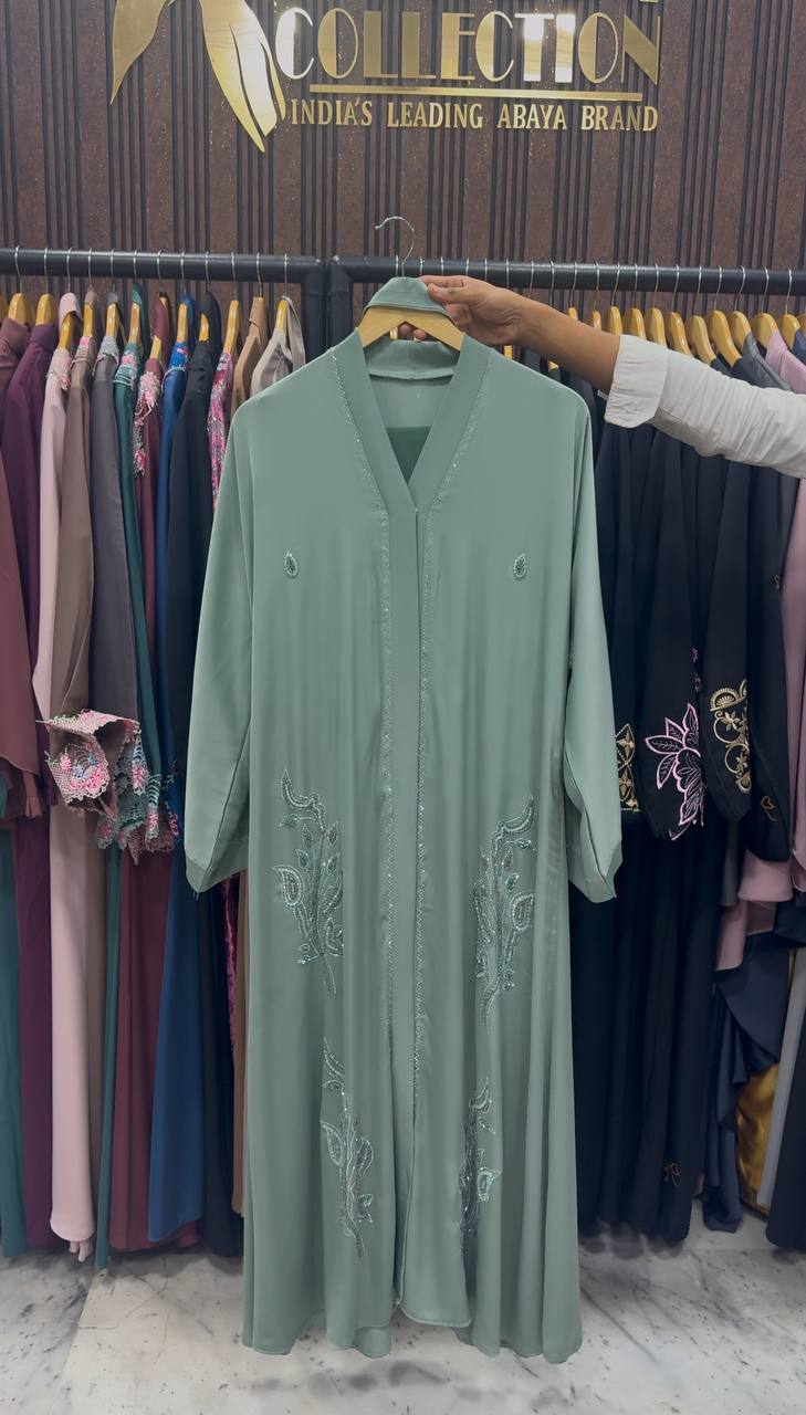 IFRAH FRONT OPEN ABAYA | SEA GREEN