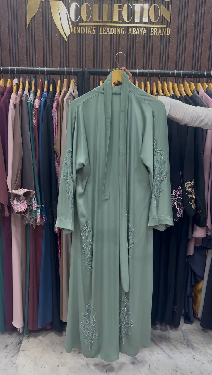 IFRAH FRONT OPEN ABAYA | SEA GREEN
