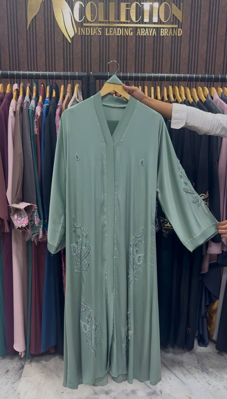 IFRAH FRONT OPEN ABAYA | SEA GREEN