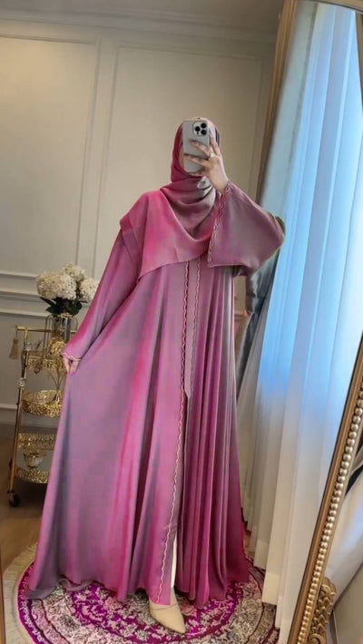 ZAHRA STONE LACE ABAYA | PINK