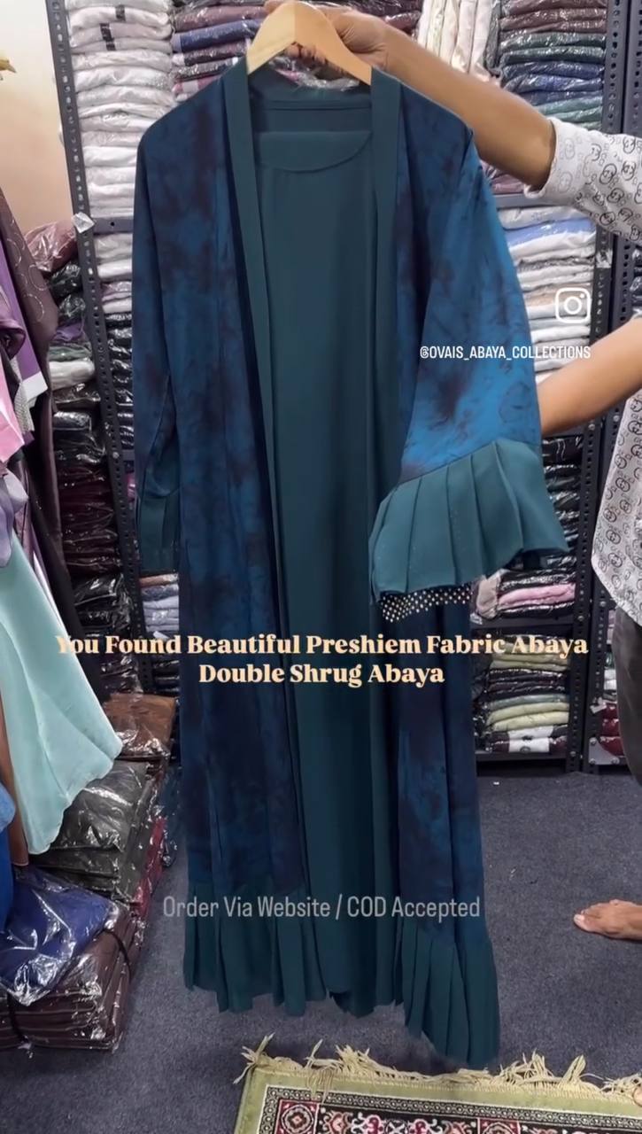 Yusra Preshiem Double Shrug Abaya TEAL ( Limited Stock )