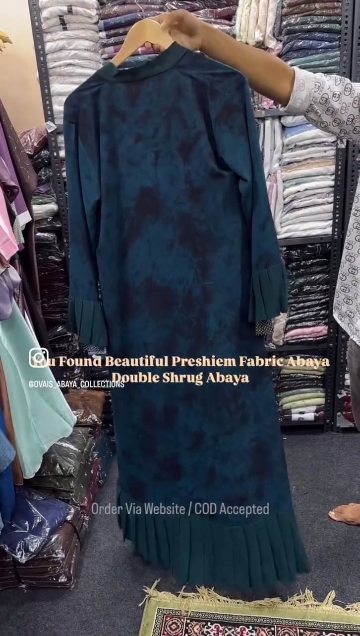 Yusra Preshiem Double Shrug Abaya TEAL ( Limited Stock )