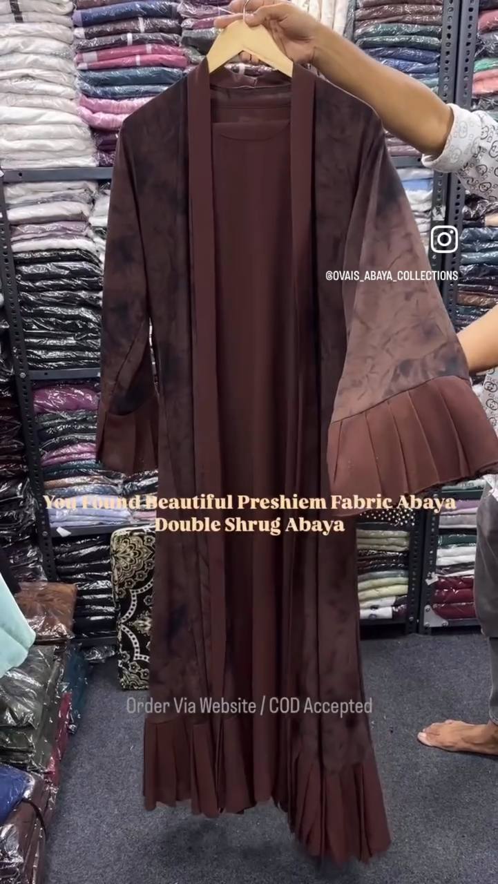 Yusra Preshiem Double Shrug Abaya BROWN ( Limited Stock )