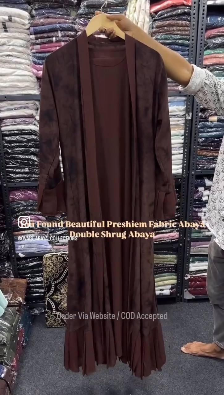 Yusra Preshiem Double Shrug Abaya BROWN ( Limited Stock )