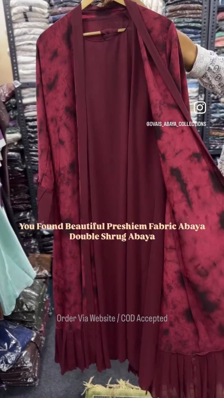 Yusra Preshiem Double Shrug Abaya RED ( Limited Stock )