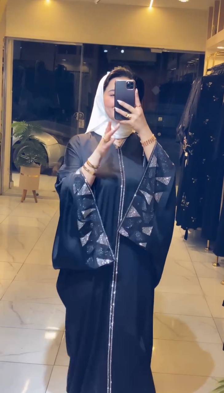 REEM STONE WORK ABAYA | BLACK