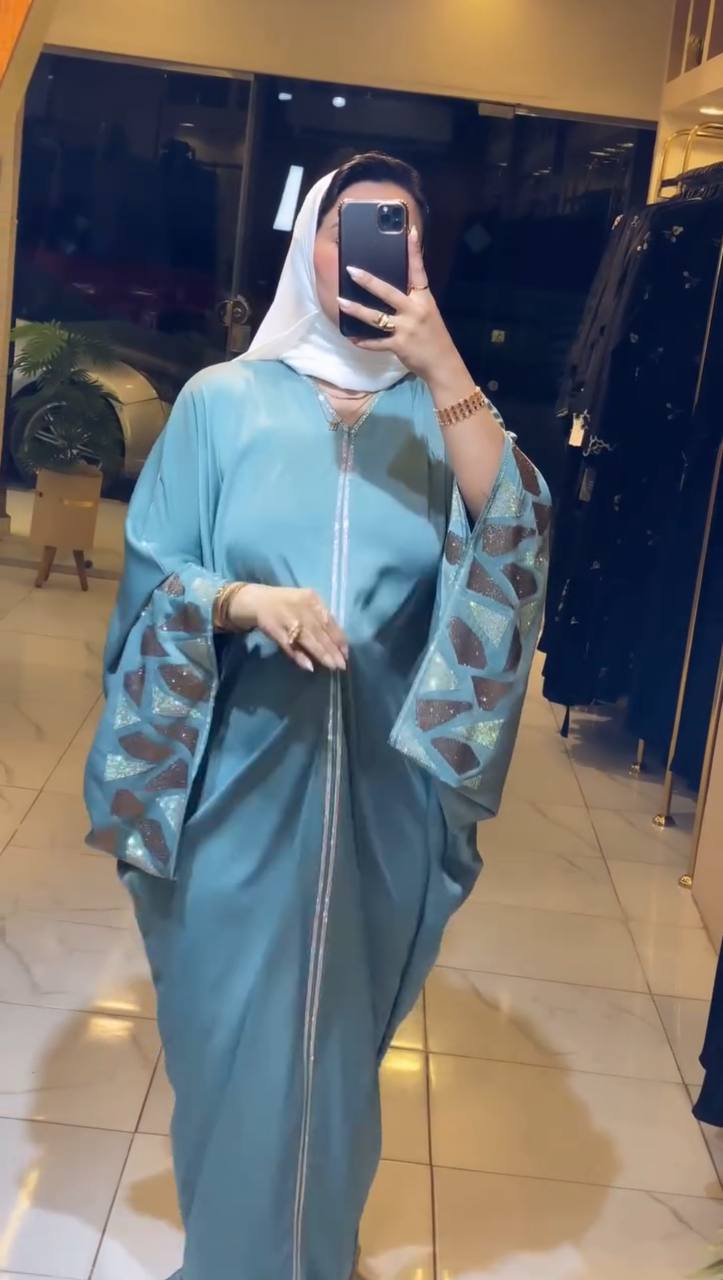 REEM STONE WORK ABAYA | SEA GREEN
