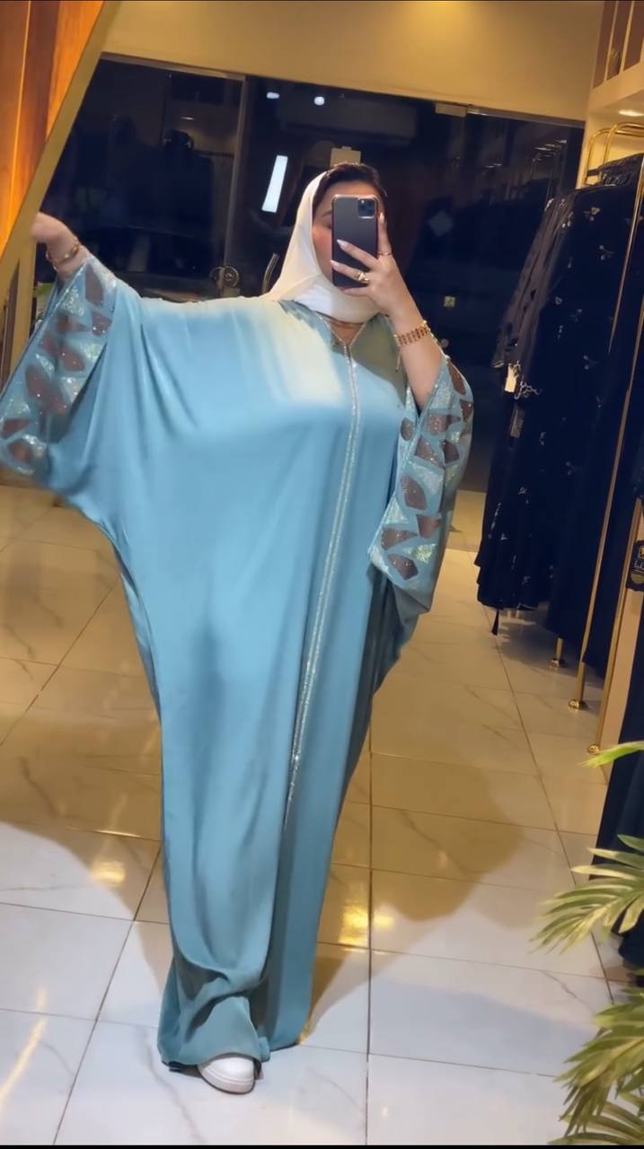 REEM STONE WORK ABAYA | SEA GREEN