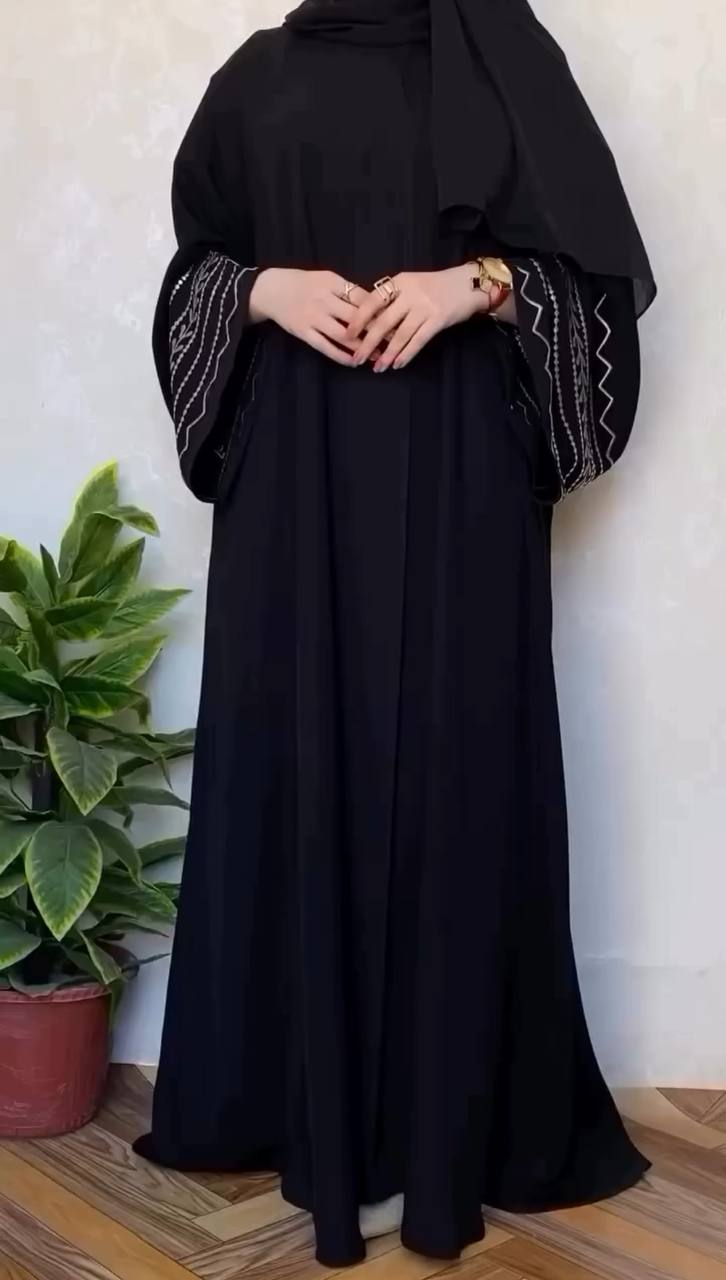 NIKHAT EMBROIDERY ABAYA | BLACK